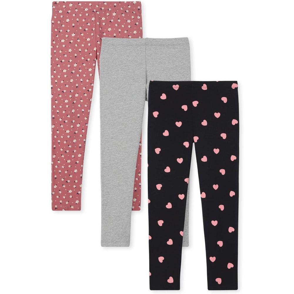 imageThe Childrens Place Girls Printed Leggings 2PackPink HeartsHeather GrayPink Ditsy 3pack