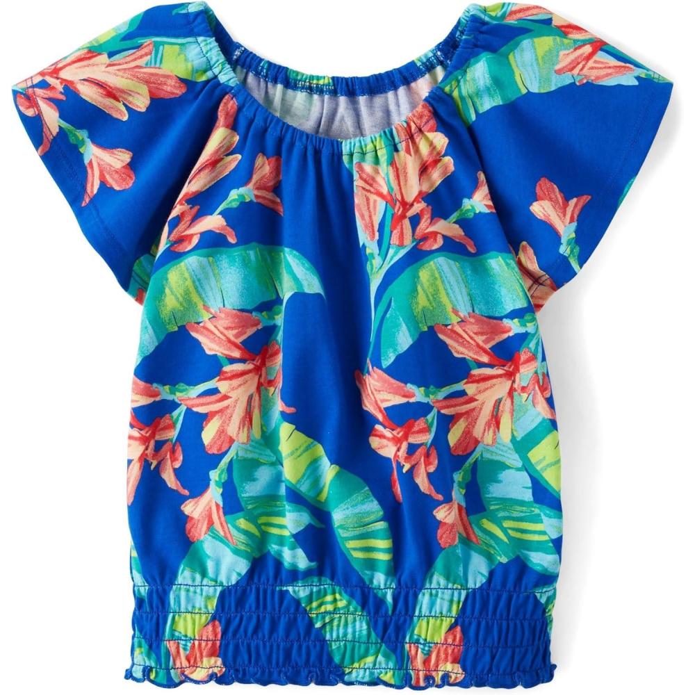 imageThe Childrens Place Girls Smocked Short Sleeve TopsRenew Blue