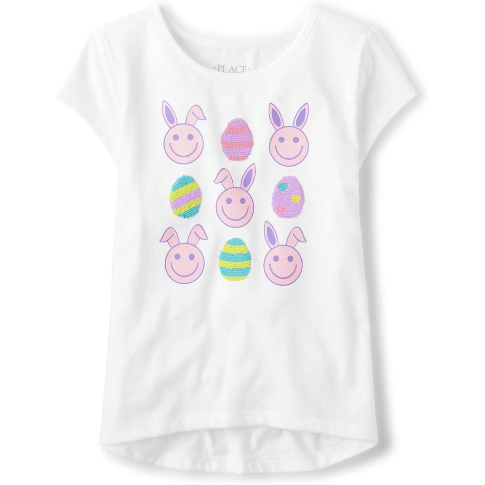 imageThe Childrens Place girls Short Sleeve Graphic High Low TopSimply White
