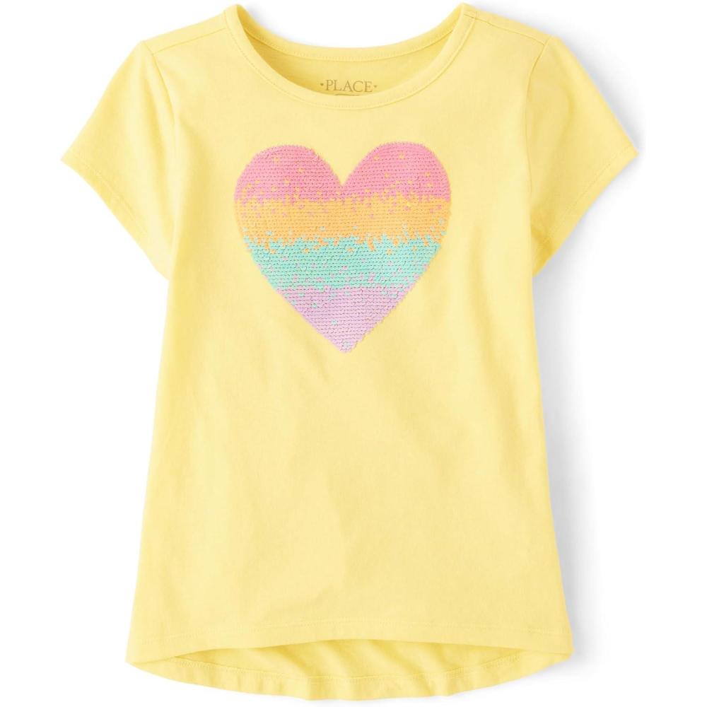 imageThe Childrens Place girls Short Sleeve Graphic High Low TopSun Valley Heart