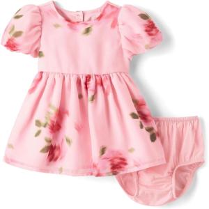 The Children’s Place Baby-Girls and Newborn Casual Short Sleeve Dress with Diaper Cover(Pink Floral)