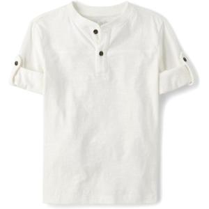 The Children’s Place Boys Long Sleeve Rolled Cuff Henley Shirt(Bunny’s Tail White)