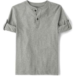The Children’s Place Boys Long Sleeve Rolled Cuff Henley Shirt(Smoke Grey)