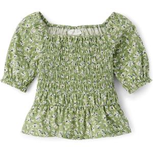 The Children’s Place Girls Long Sleeve Smocked Peplum Top(Lt Cactus Floral)