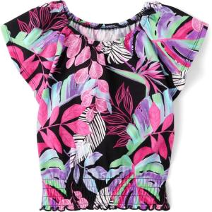 The Children’s Place Girls Smocked Short Sleeve Tops(Black Tropical)