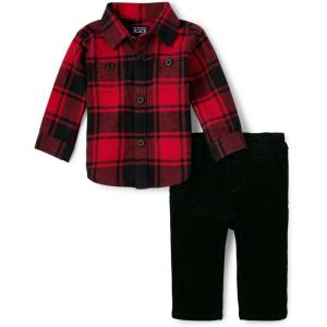 The Children’s Place baby-boys And Newborn Button Down Shirt and Pants, 2 Piece Outfit(Red/Black Plaid)