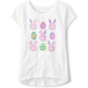 The Children’s Place girls Short Sleeve Graphic High Low Top(Simply White)