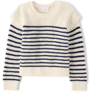 The Children’s Place,Baby Girls,and Toddler Long Sleeve Crew Neck Pullover Sweater,Ivory Stripes,5 Years