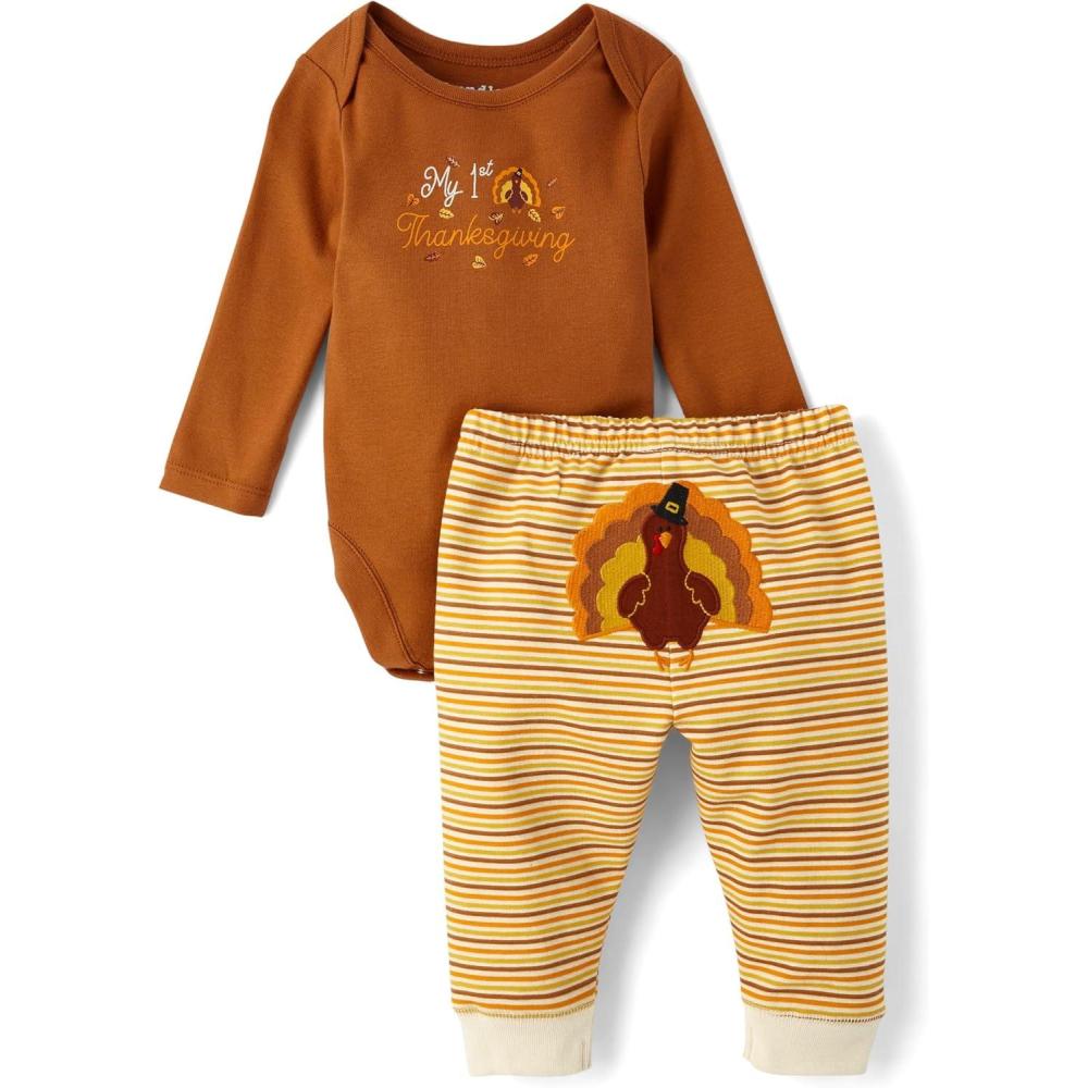 imageThe Childrens Place Unisex Baby My Firstlong Sleeve Bodysuit and Pants 2 Piece Set1st Thanksgiving