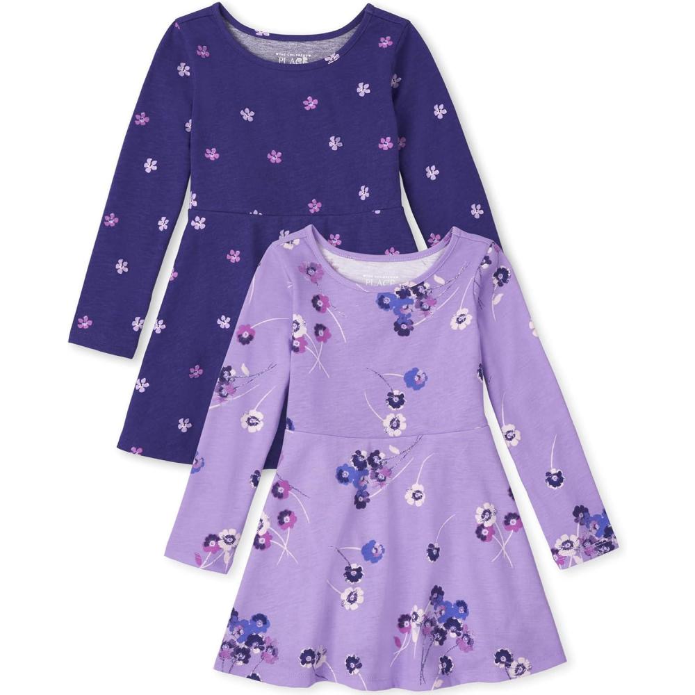 imageThe Childrens Place Girls Short Sleeve Dressy DressIris Pop 2pack