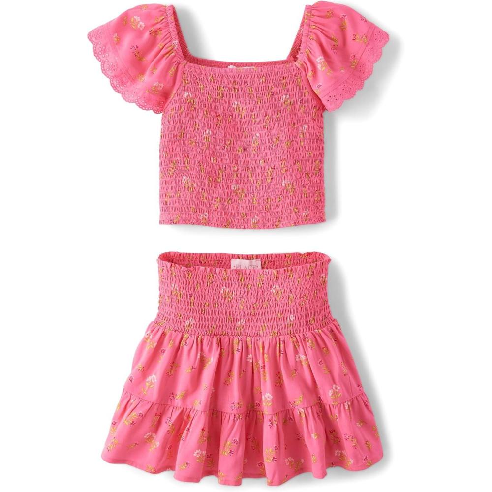 imageThe Childrens Place Girls Smocked Top and Skirt 2 Piece SetIn the Pink