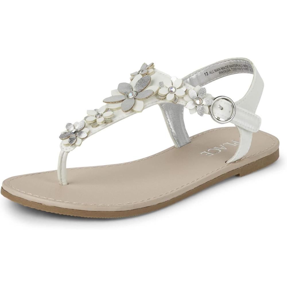 imageThe Childrens Place Girls TStrap SandalsWhite Flower