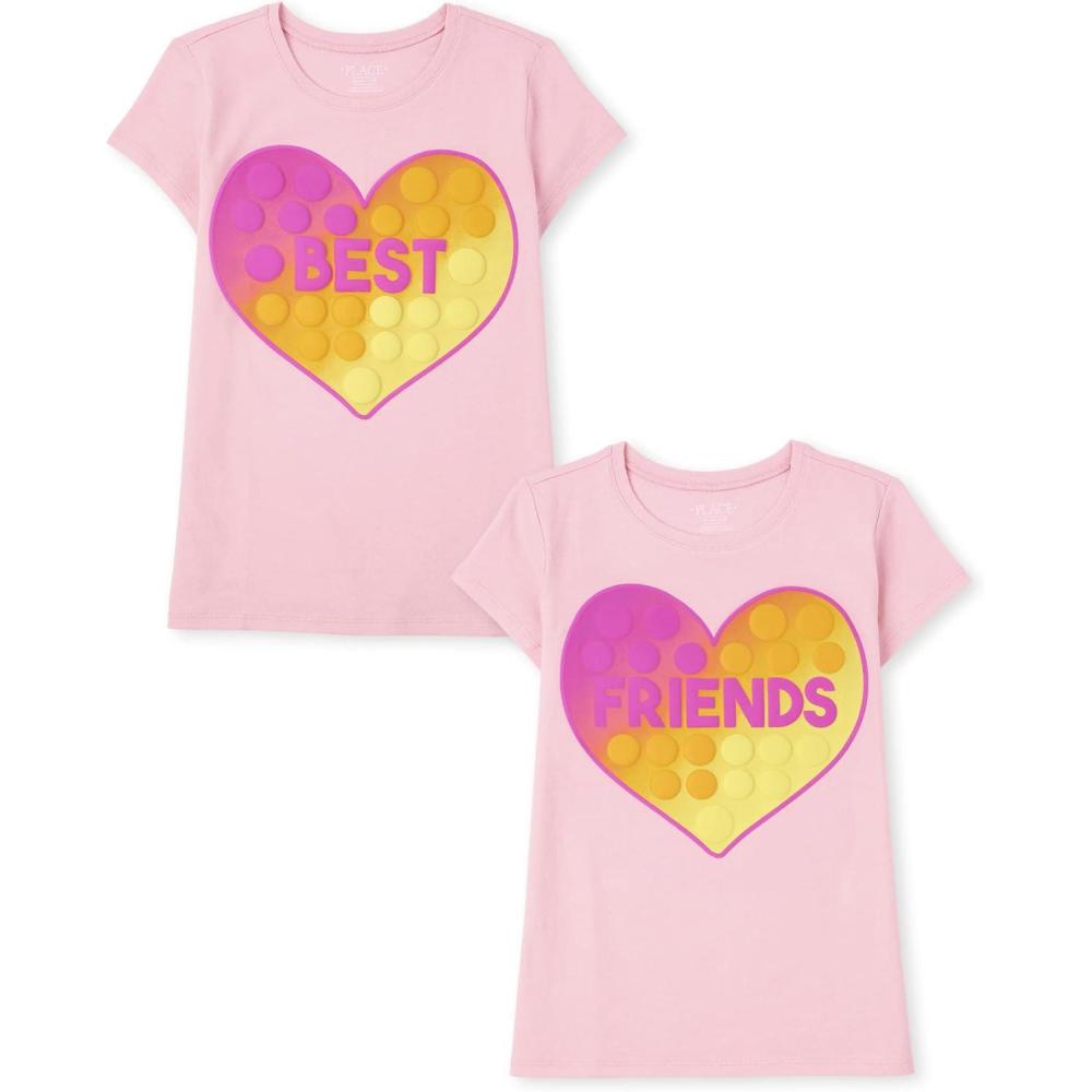 imageThe Childrens Place Girls UnicornsSportsButterflies Short Sleeve Graphic TShirts2 PackBestFriends