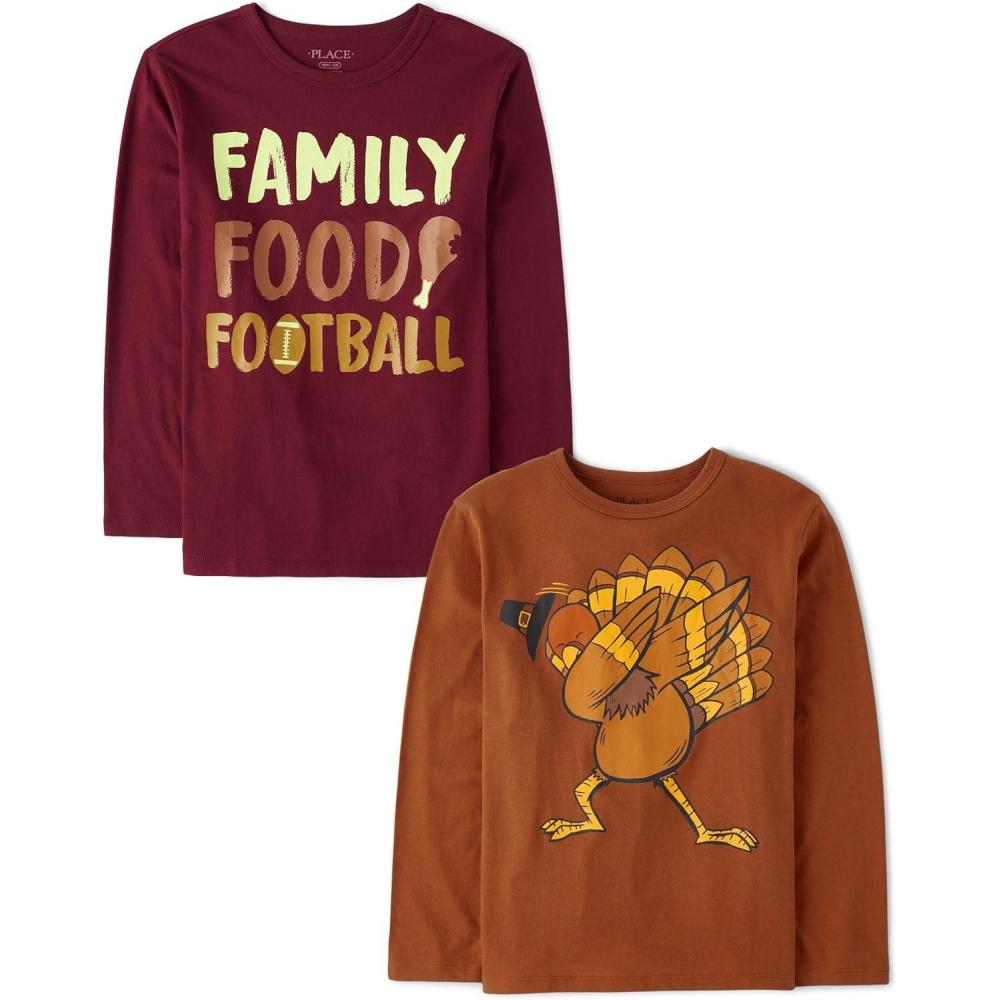 imageThe Childrens Place Kids All HolidaysBirthdays Long Sleeve Graphic TShirts2 PackFamily FoodTurkey Dab
