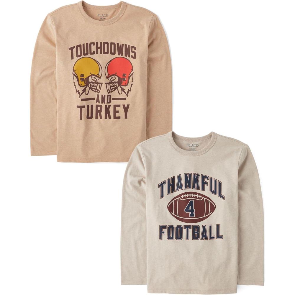 imageThe Childrens Place Kids All HolidaysBirthdays Long Sleeve Graphic TShirts2 PackThankful for Football