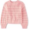 The Children’s Place Girls’ Long Sleeve Crew Neck Pullover Sweater(Fuzzy Pink Stripe)