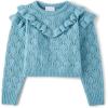 The Children’s Place Girls’ Long Sleeve Crew Neck Pullover Sweater(Winter Sky Ruffle)
