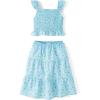 The Children’s Place Girls’ Smocked Top and Skirt 2 Piece Set(Bubble Blue)