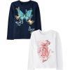 The Children’s Place Girls’ Unicorns,Sports,Butterflies Long Sleeve Graphic T-Shirts,2 Pack(Butterflies/Ballet Slippers)