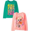 The Children’s Place Girls’ Unicorns,Sports,Butterflies Long Sleeve Graphic T-Shirts,2 Pack(Cat Glasses/Girl Pwr)