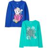 The Children’s Place Girls’ Unicorns,Sports,Butterflies Long Sleeve Graphic T-Shirts,2 Pack(Cat Mug/Turtle)