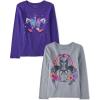 The Children’s Place Girls’ Unicorns,Sports,Butterflies Long Sleeve Graphic T-Shirts,2 Pack(Deer/Unicorn Face)
