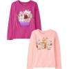 The Children’s Place Girls’ Unicorns,Sports,Butterflies Long Sleeve Graphic T-Shirts,2 Pack(Doughnuts/Kitten Cupcakes)