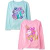The Children’s Place Girls’ Unicorns,Sports,Butterflies Long Sleeve Graphic T-Shirts,2 Pack(Fox Flowers/Unicorn)