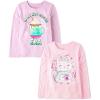 The Children’s Place Girls’ Unicorns,Sports,Butterflies Long Sleeve Graphic T-Shirts,2 Pack(Hot Cocoa Era/Cat Mug)