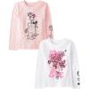 The Children’s Place Girls’ Unicorns,Sports,Butterflies Long Sleeve Graphic T-Shirts,2 Pack(Love/Rose)