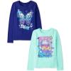 The Children’s Place Girls’ Unicorns,Sports,Butterflies Long Sleeve Graphic T-Shirts,2 Pack(Milkshake/Dream)
