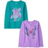 The Children’s Place Girls’ Unicorns,Sports,Butterflies Long Sleeve Graphic T-Shirts,2 Pack(Turtle/Butterfly)