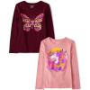 The Children’s Place Girls’ Unicorns,Sports,Butterflies Long Sleeve Graphic T-Shirts,2 Pack(Unicorn Butterflies/Butterfly)
