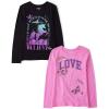 The Children’s Place Girls’ Unicorns,Sports,Butterflies Long Sleeve Graphic T-Shirts,2 Pack(Unicorn/Love)