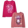 The Children’s Place Girls’ Unicorns,Sports,Butterflies Long Sleeve Graphic T-Shirts,2 Pack(Unicorn/Owl)