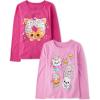 The Children’s Place Girls’ Unicorns,Sports,Butterflies Long Sleeve Graphic T-Shirts,2 Pack(Winter Dessert/Cat Doughnut)