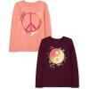 The Children’s Place Girls’ Unicorns,Sports,Butterflies Long Sleeve Graphic T-Shirts,2 Pack(Yin Yang/Peace Sign)