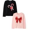 The Children’s Place Kids’ All Holidays,Birthdays Long Sleeve Graphic T-Shirts,2 Pack(Bow/Candy Canes)