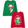 The Children’s Place Kids’ All Holidays,Birthdays Long Sleeve Graphic T-Shirts,2 Pack(Cat Ornaments/Feliz Navidad)