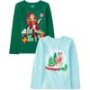 The Children’s Place Kids’ All Holidays,Birthdays Long Sleeve Graphic T-Shirts,2 Pack(Nutcracker Girl/Snowglobe)