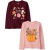 The Children’s Place Kids’ All Holidays,Birthdays Long Sleeve Graphic T-Shirts,2 Pack(Tis the Season /Floral Pumpkin)