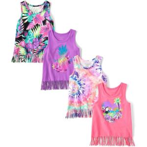 The Children’s Place Girls’ Graphic Fringe Tank Tops(In the Pink 4-pack)