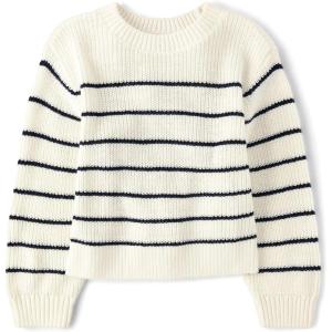 The Children’s Place Girls’ Long Sleeve Crew Neck Pullover Sweater(Bunnys Tail Stripe)