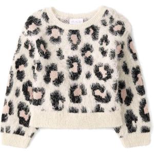 The Children’s Place Girls’ Long Sleeve Crew Neck Pullover Sweater(Leopard)