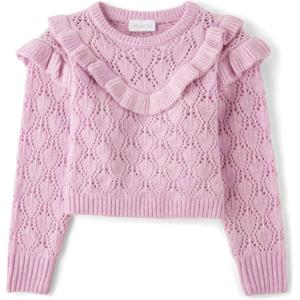 The Children’s Place Girls’ Long Sleeve Crew Neck Pullover Sweater(Lilac Ruffle)