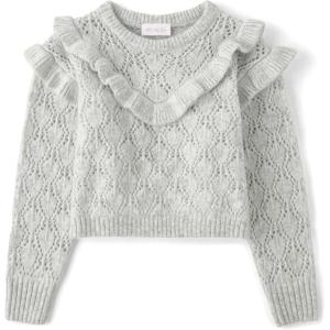 The Children’s Place Girls’ Long Sleeve Crew Neck Pullover Sweater(Mist Ruffle)