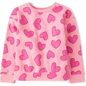 The Children’s Place Girls’ Long Sleeve Crew Neck Pullover Sweater(Pink Hearts)