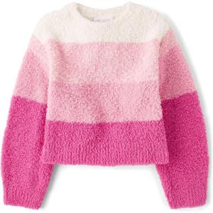 The Children’s Place Girls’ Long Sleeve Crew Neck Pullover Sweater(Pink Stripe)