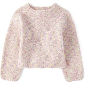 The Children’s Place Girls’ Long Sleeve Crew Neck Pullover Sweater(Rasinbow Eyelash)