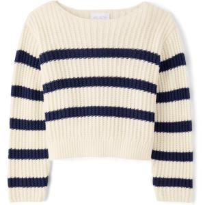 The Children’s Place Girls’ Long Sleeve Crew Neck Pullover Sweater(Tidal Stripe)